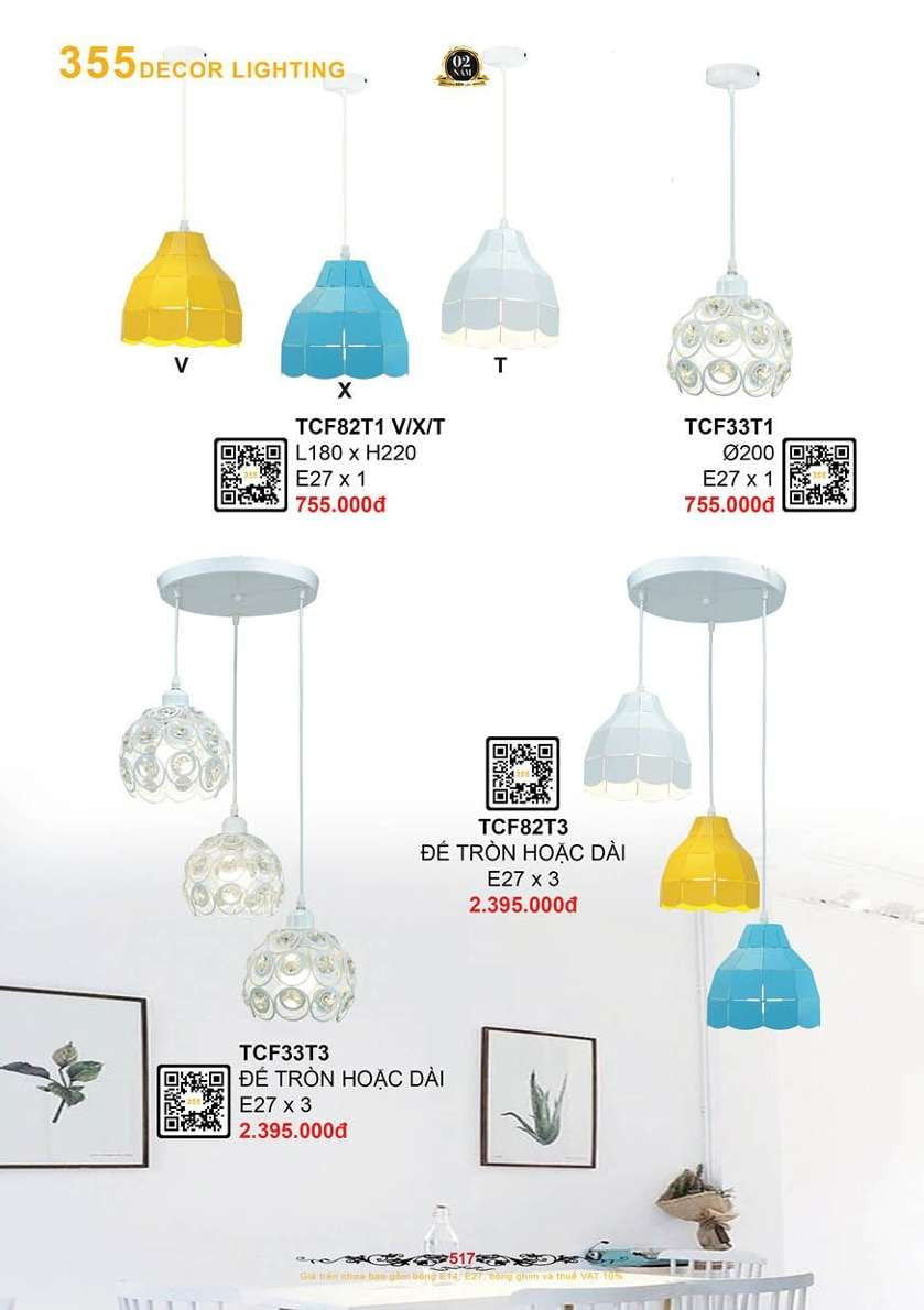 Đèn thả cà phê 355 Decor TCF82T1, TCF82T3, TCF33T1, TCF33T3