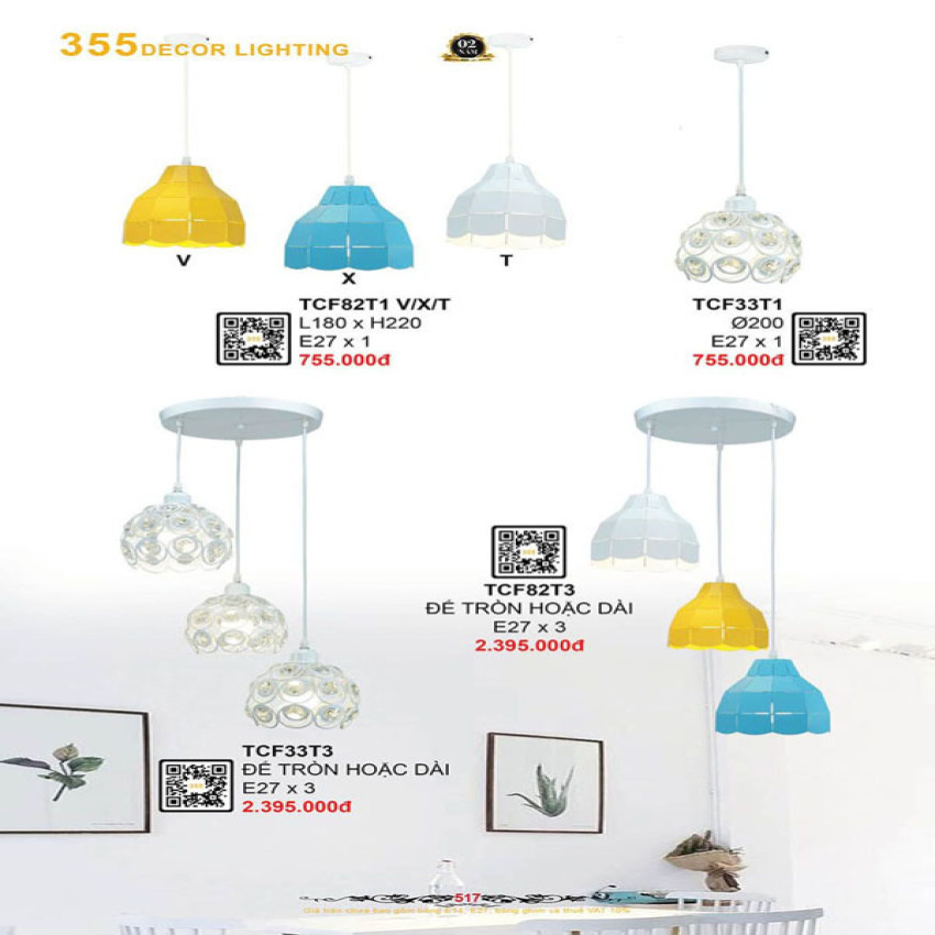 Đèn thả cà phê 355 Decor TCF82T1, TCF82T3, TCF33T1, TCF33T3