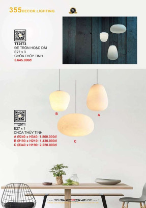 Đèn thả thủy tinh 355 Decor TT25T1, TT25T3