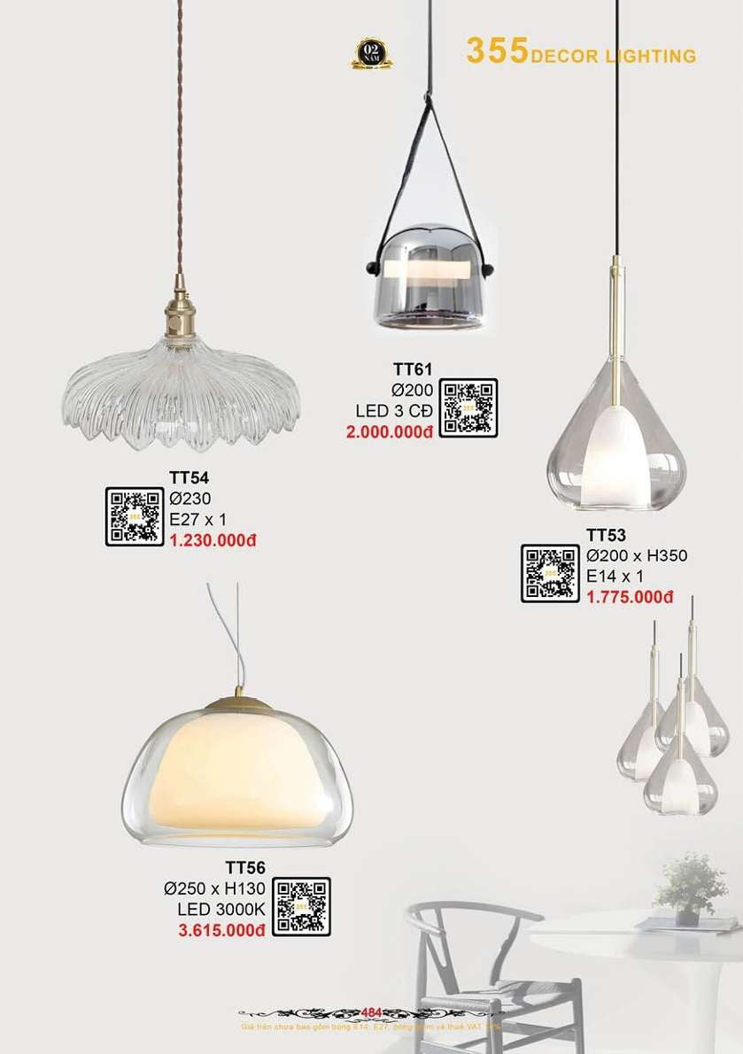 Đèn thả thủy tinh 355 Decor TT53, TT54, TT56, TT61
