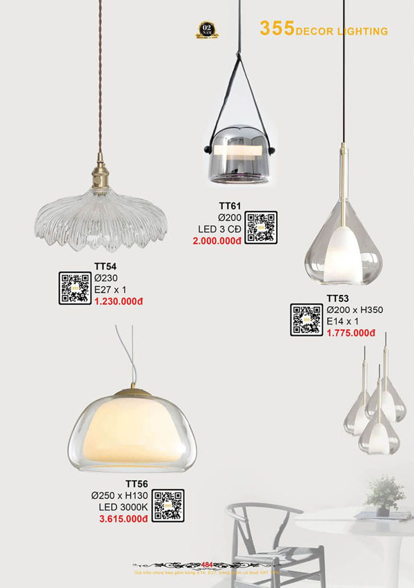 Đèn thả thủy tinh 355 Decor TT53, TT54, TT56, TT61