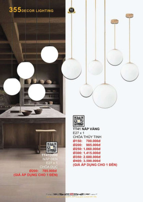 Đèn thả thủy tinh 355 Decor TT41 NẮP VÀNG, TT41 NẮP ĐEN