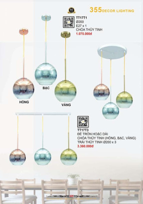 Đèn thả thủy tinh 355 Decor TT17T1, TT17T3