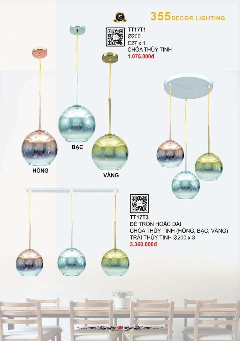 Đèn thả thủy tinh 355 Decor TT17T1, TT17T3