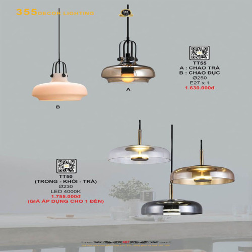 Đèn thả thủy tinh 355 Decor TT50, TT55