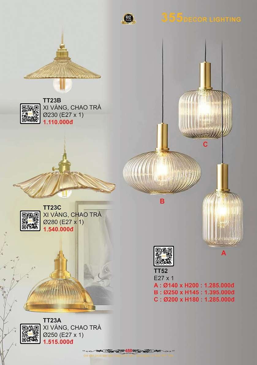 Đèn thả thủy tinh 355 Decor TT23A, TT23B, TT23C, TT52