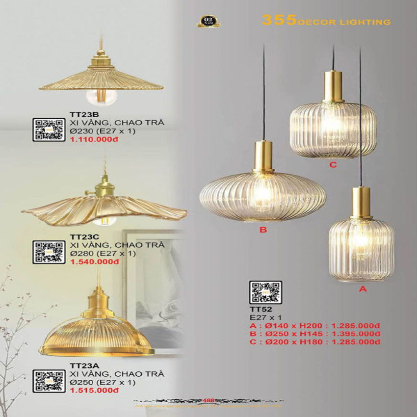 Đèn thả thủy tinh 355 Decor TT23A, TT23B, TT23C, TT52