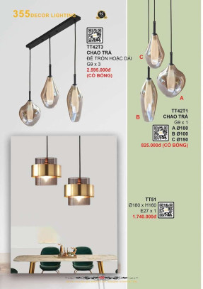 Đèn thả thủy tinh 355 Decor TT42T1, TT42T3, TT51
