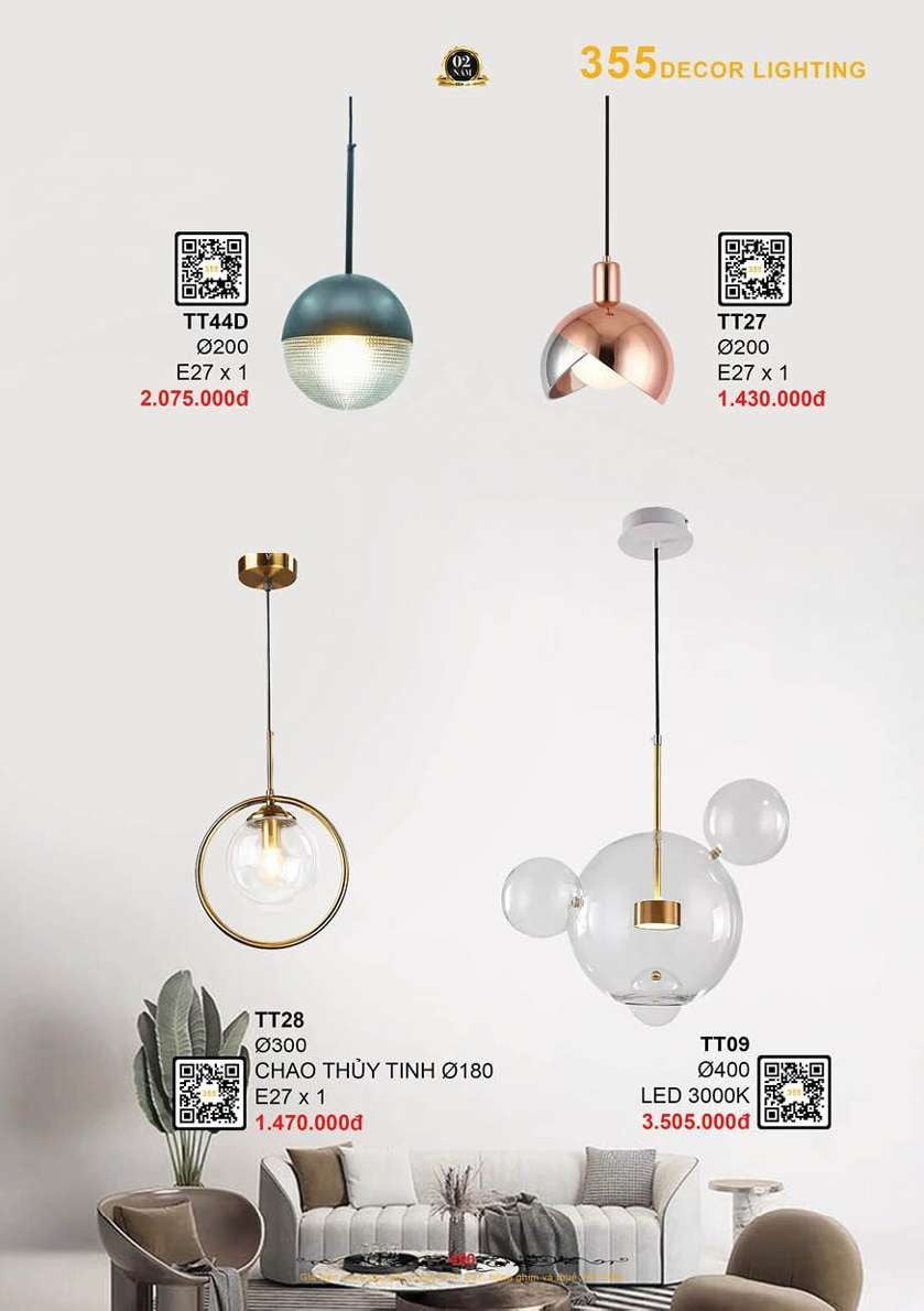 Đèn thả thủy tinh 355 Decor TT27, TT28, TT44D, TT09