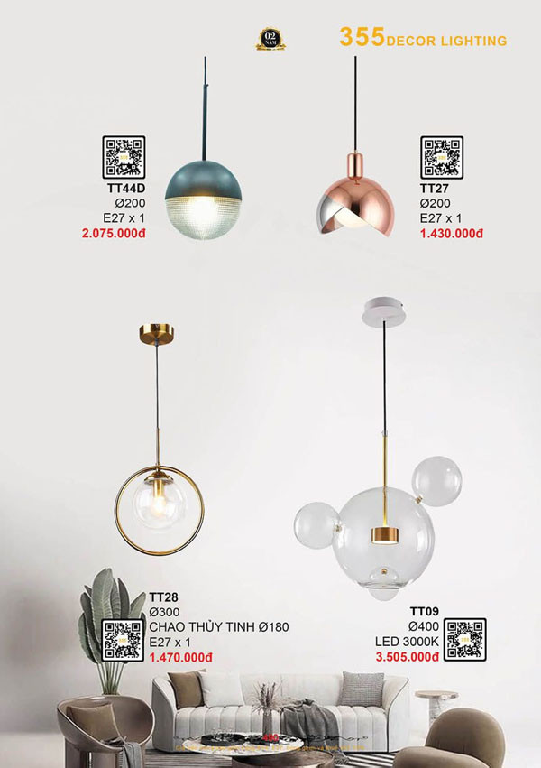 Đèn thả thủy tinh 355 Decor TT27, TT28, TT44D, TT09