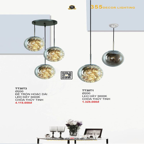 Đèn thả thủy tinh 355 Decor TT30T1, TT30T3