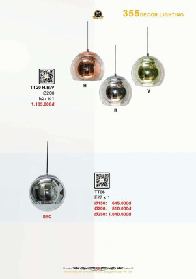 Đèn thả thủy tinh 355 Decor TT20 H/B/V, TT06