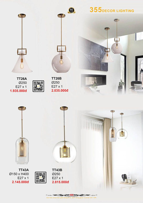 Đèn thả thủy tinh 355 Decor TT26A, TT26B, TT43A, TT43B