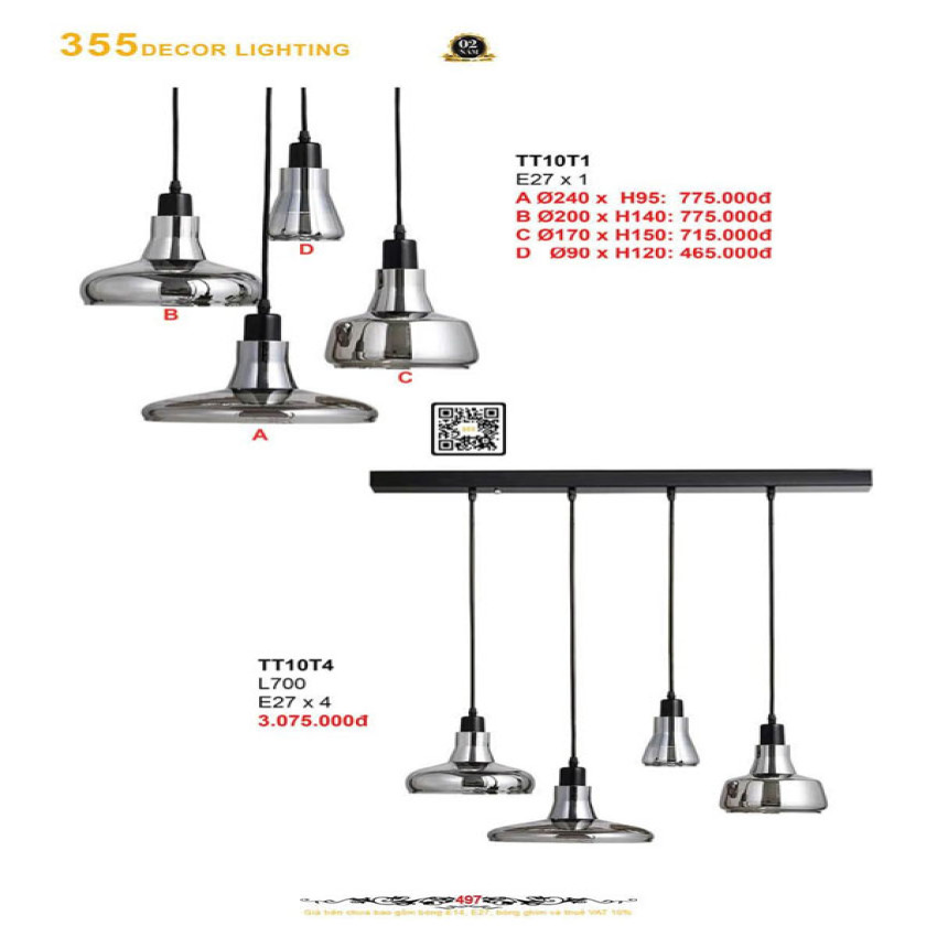 Đèn thả thủy tinh 355 Decor TT10T1, TT10T4