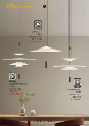 Đèn thả thiết kế 355 Decor TTK144, TTK145, TTK146