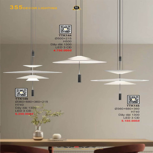 Đèn thả thiết kế 355 Decor TTK144, TTK145, TTK146