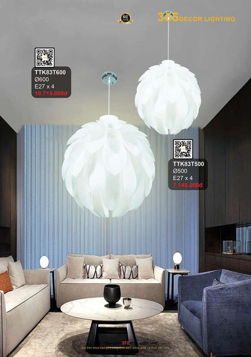 Đèn thả thiết kế lông vũ 355 Decor TTK83T500, TTK83T600