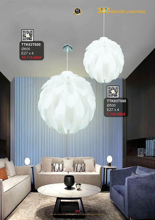 Đèn thả thiết kế lông vũ 355 Decor TTK83T500, TTK83T600