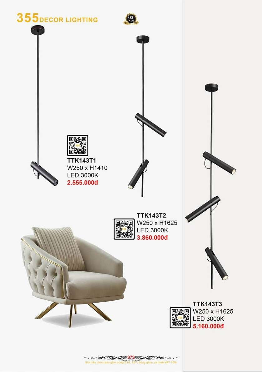 Đèn thả thiết kế 355 Decor TTK143T1, TTK143T2, TTK143T3
