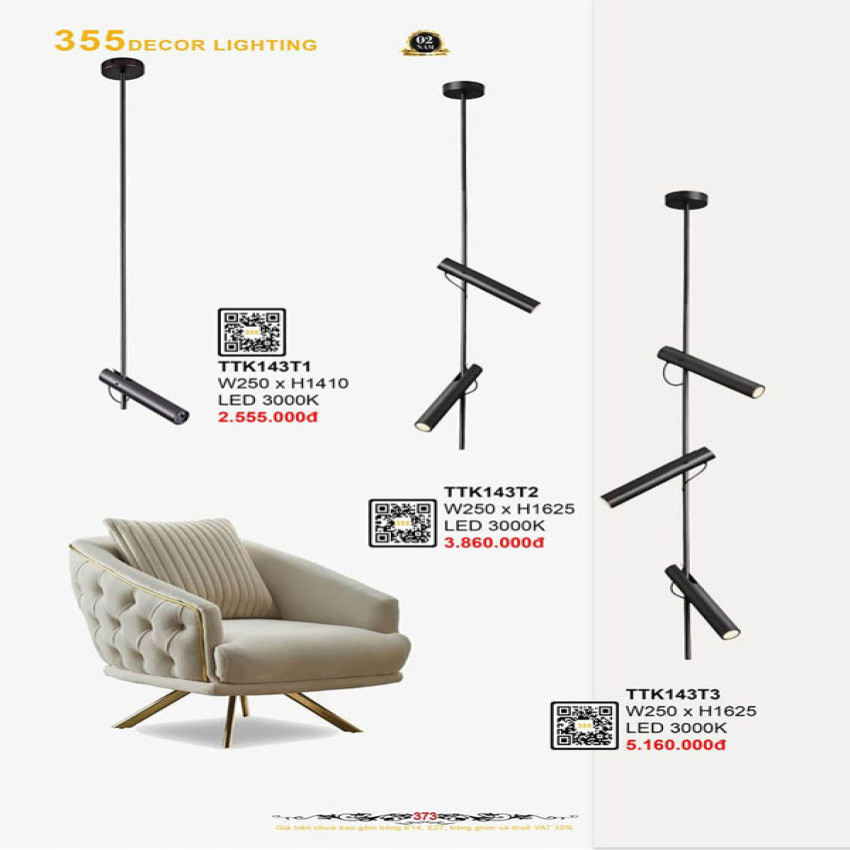 Đèn thả thiết kế 355 Decor TTK143T1, TTK143T2, TTK143T3
