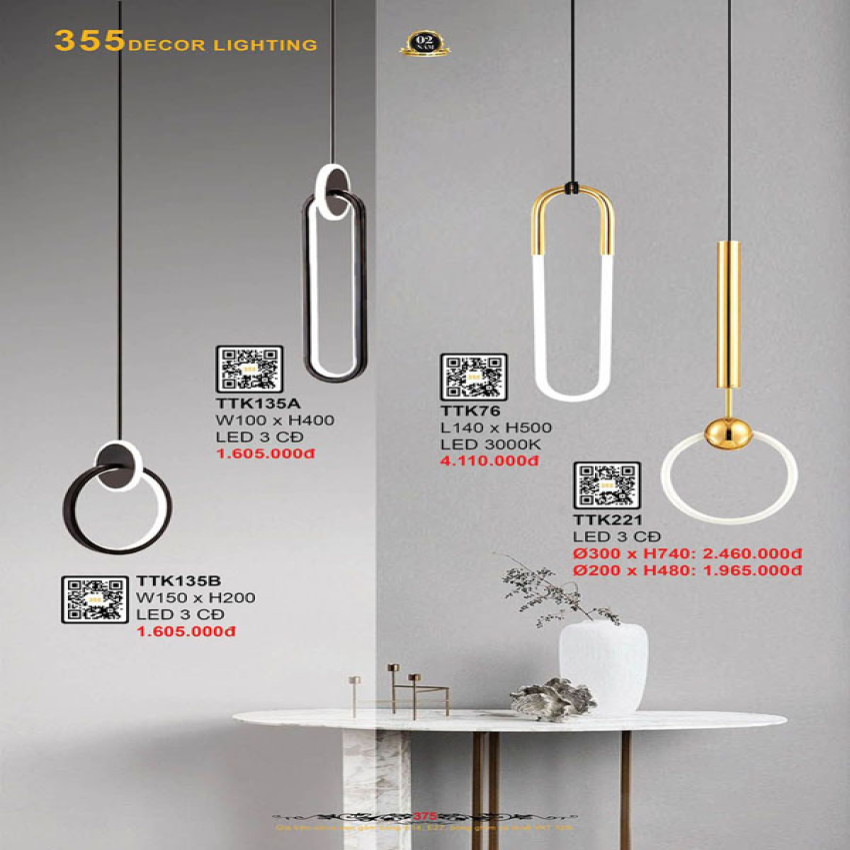 Đèn thả thiết kế 355 Decor TTK135A, TTK135B, TTK76, TTK221