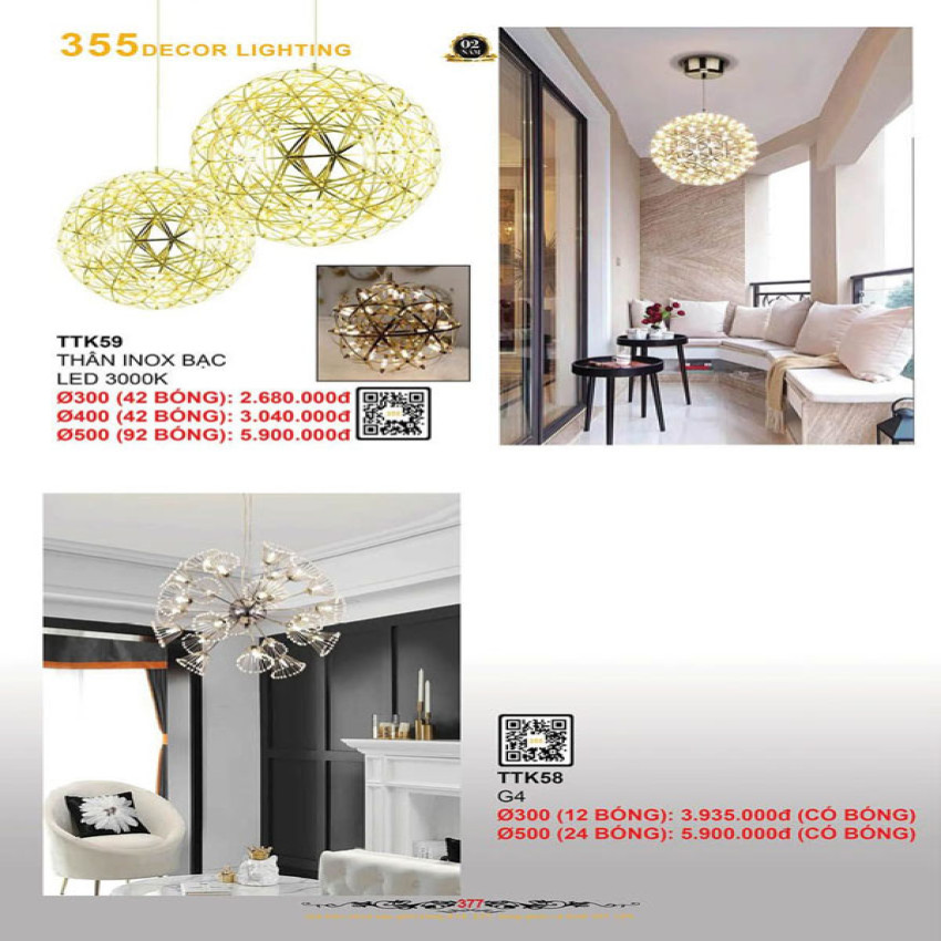 Đèn thả thiết kế 355 Decor TTK58, TTK59