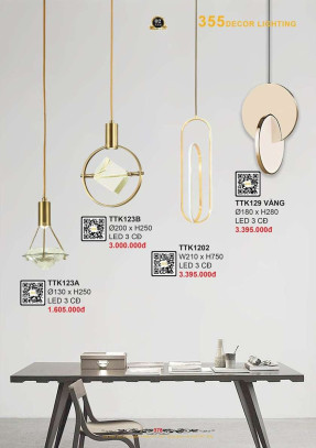 Đèn thả thiết kế 355 Decor TTK123A, TTK123B, TTK1202, TTK129 VÀNG