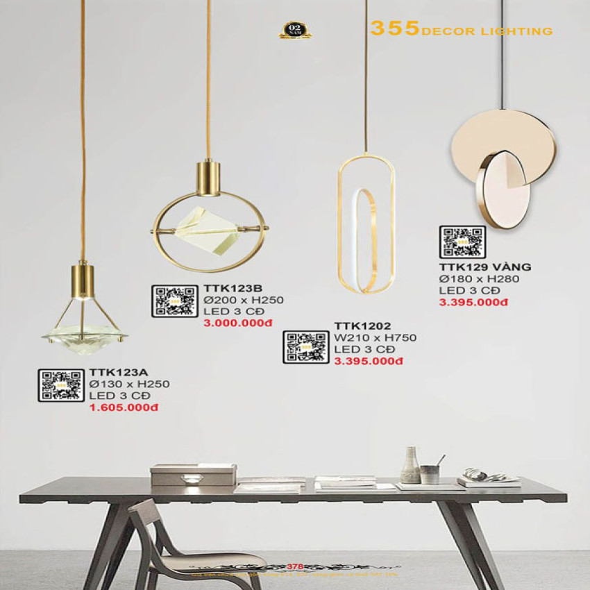 Đèn thả thiết kế 355 Decor TTK123A, TTK123B, TTK1202, TTK129 VÀNG
