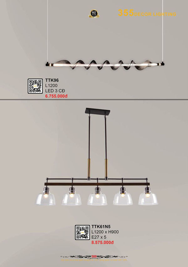 Đèn thả thiết kế 355 Decor TTK96, TTK61N5