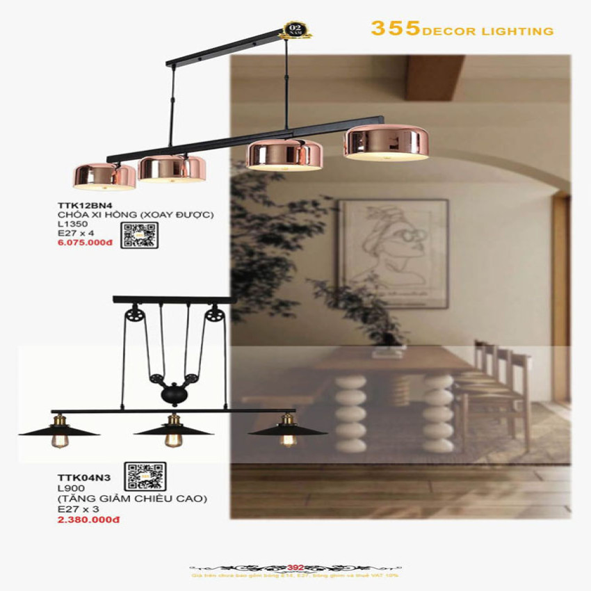 Đèn thả thiết kế 355 Decor TTK12BN4, TTK04N3