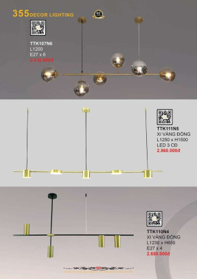 Đèn thả thiết kế 355 Decor TTK107N6, TTK111N5, TTK110N4