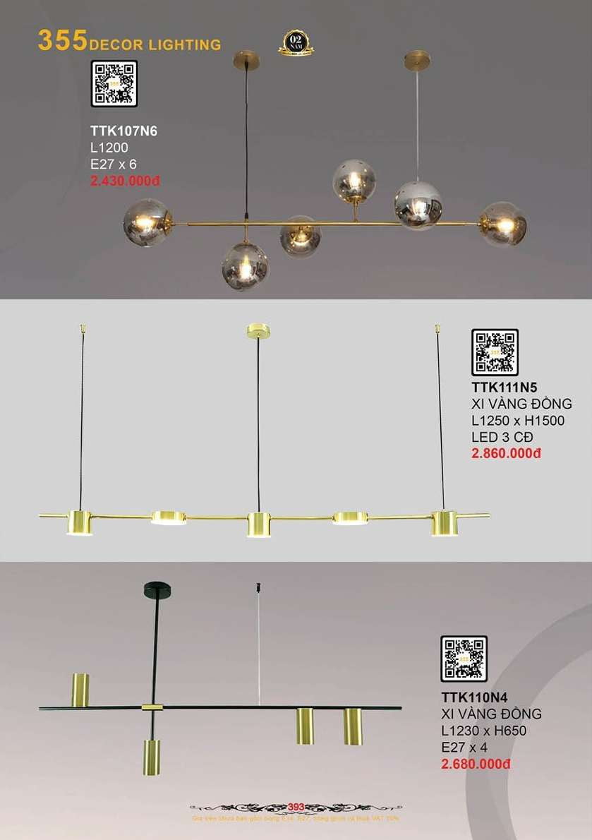 Đèn thả thiết kế 355 Decor TTK107N6, TTK111N5, TTK110N4