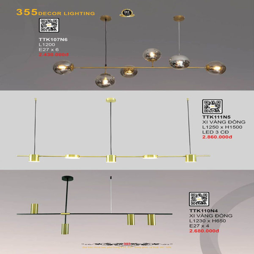 Đèn thả thiết kế 355 Decor TTK107N6, TTK111N5, TTK110N4