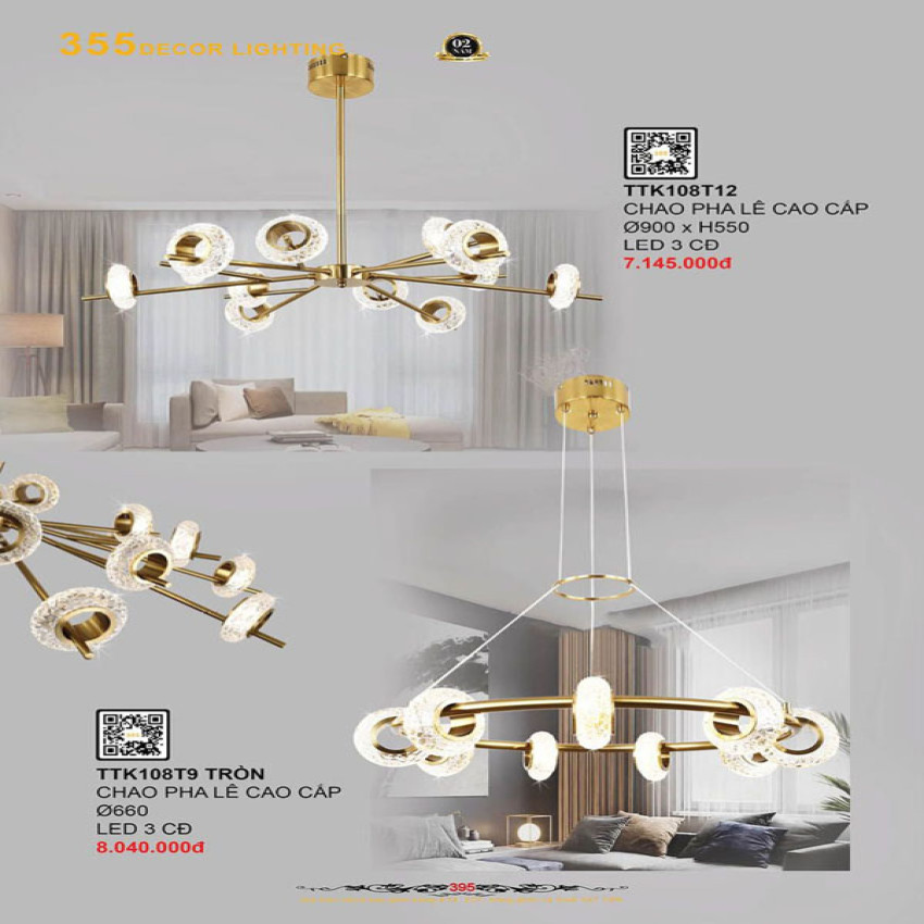 Đèn thả thiết kế 355 Decor TTK108T9, TTK108T12