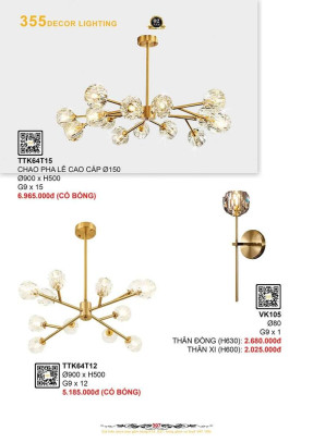 Đèn thả thiết kế 355 Decor TTK64T12, TTK64T15