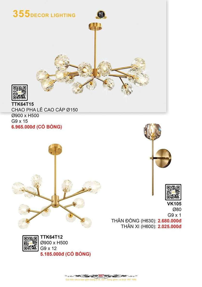 Đèn thả thiết kế 355 Decor TTK64T12, TTK64T15
