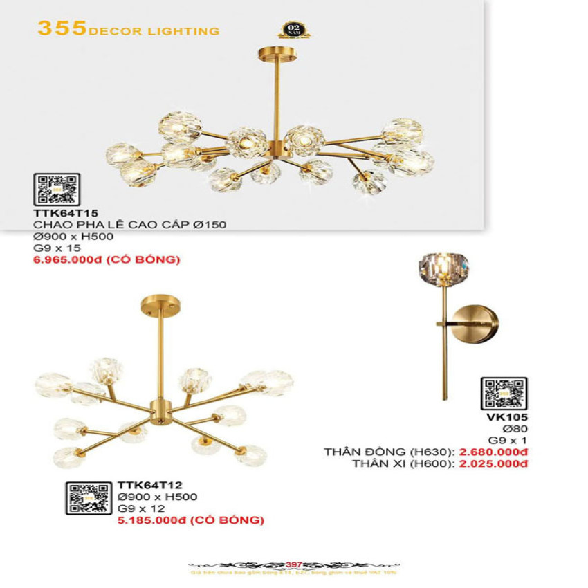 Đèn thả thiết kế 355 Decor TTK64T12, TTK64T15
