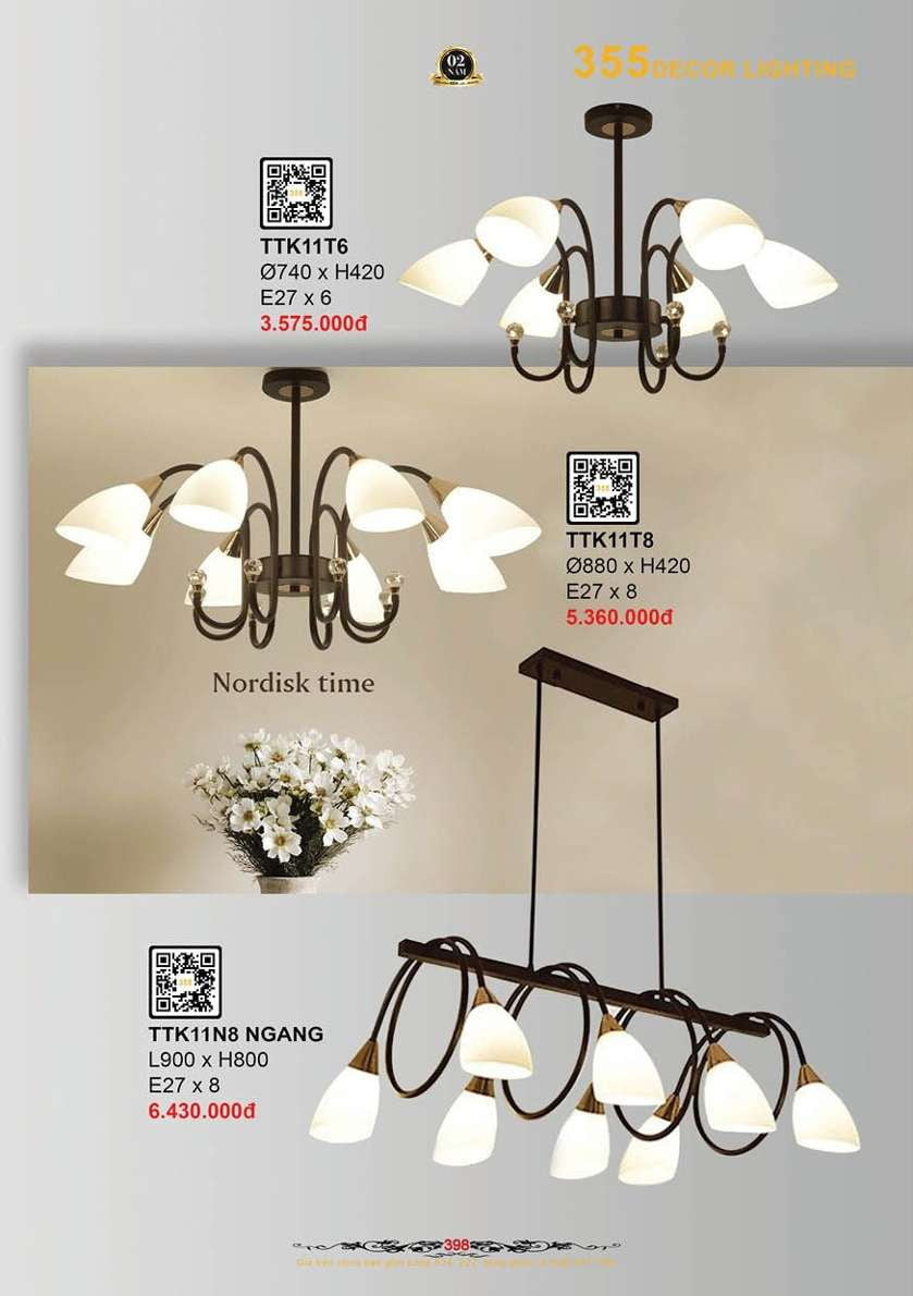 Đèn thả thiết kế 355 Decor TTK11T6, TTK11T8, TTK11N8