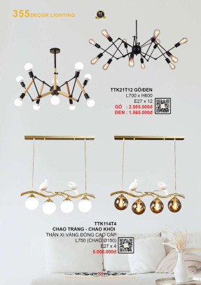 Đèn thả thiết kế 355 Decor TTK21T12, TTK114T4