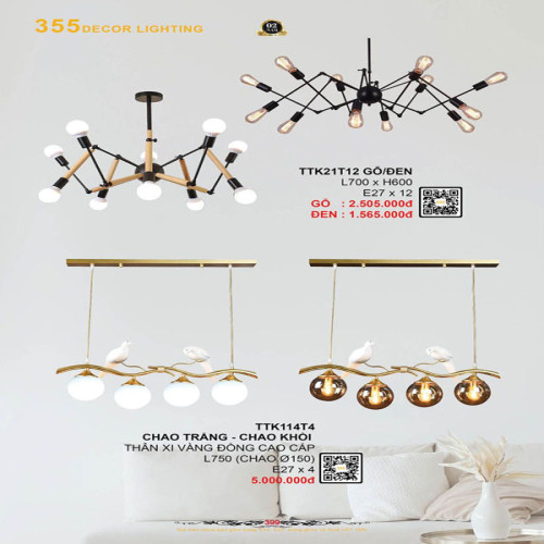 Đèn thả thiết kế 355 Decor TTK21T12, TTK114T4