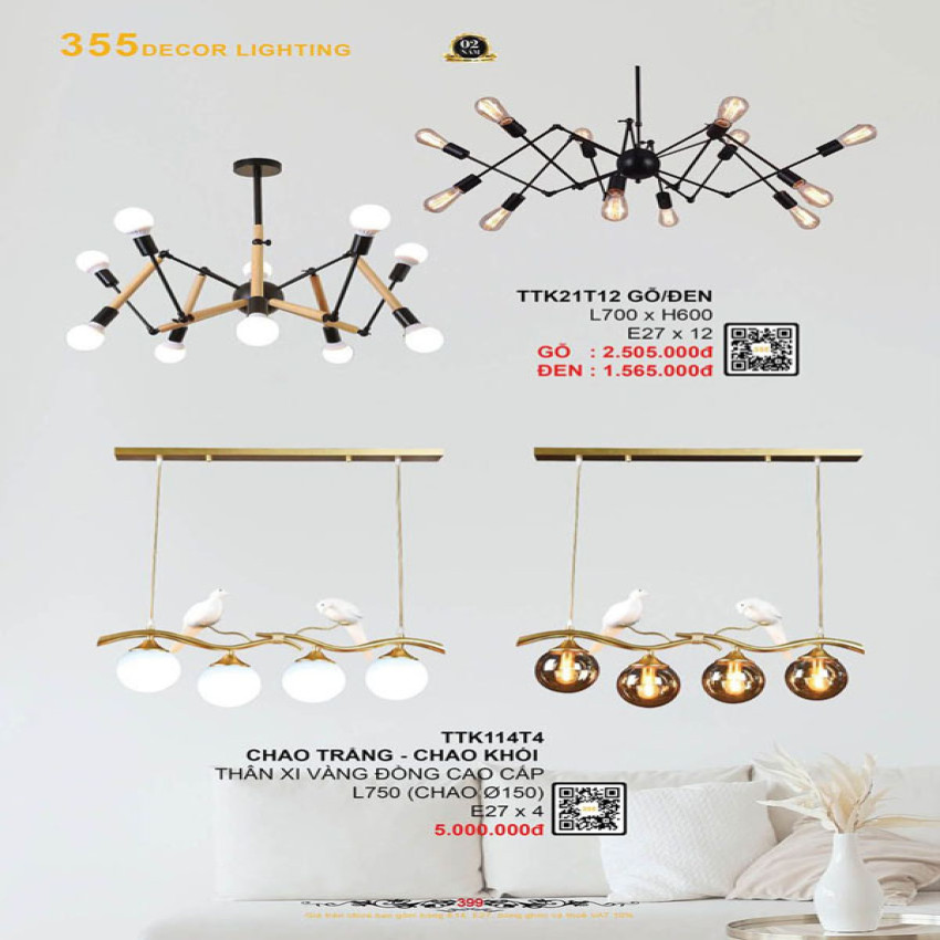 Đèn thả thiết kế 355 Decor TTK21T12, TTK114T4