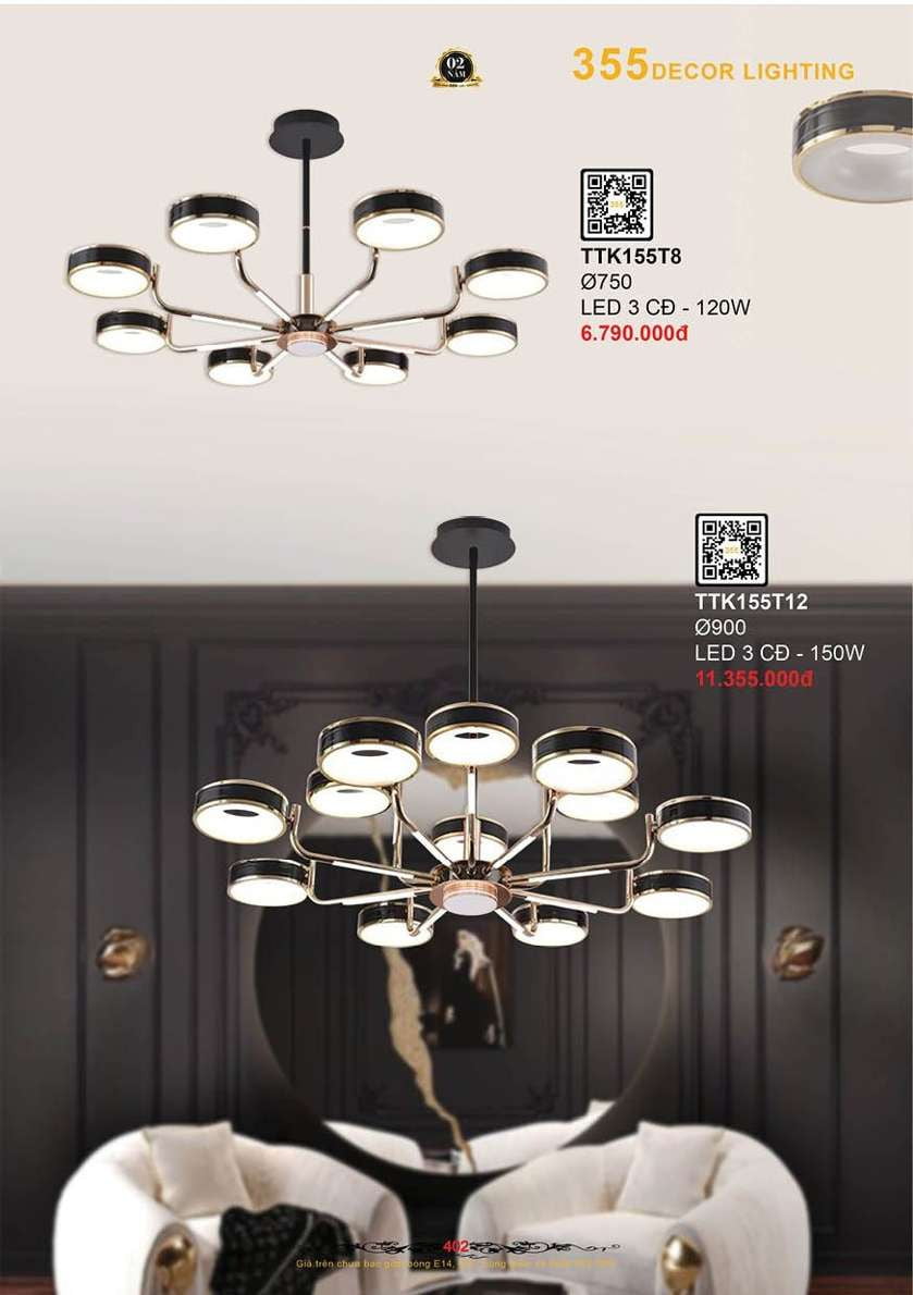 Đèn thả thiết kế 355 Decor TTK155T8, TTK155T12