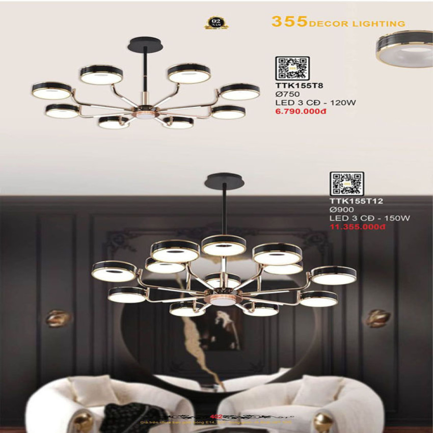 Đèn thả thiết kế 355 Decor TTK155T8, TTK155T12