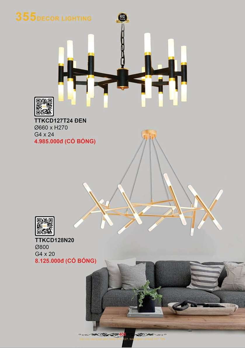 Đèn thả thiết kế 355 Decor TTKCD127T24 ĐEN, TTKCD128N20