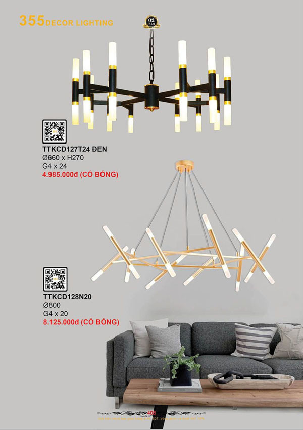 Đèn thả thiết kế 355 Decor TTKCD127T24 ĐEN, TTKCD128N20