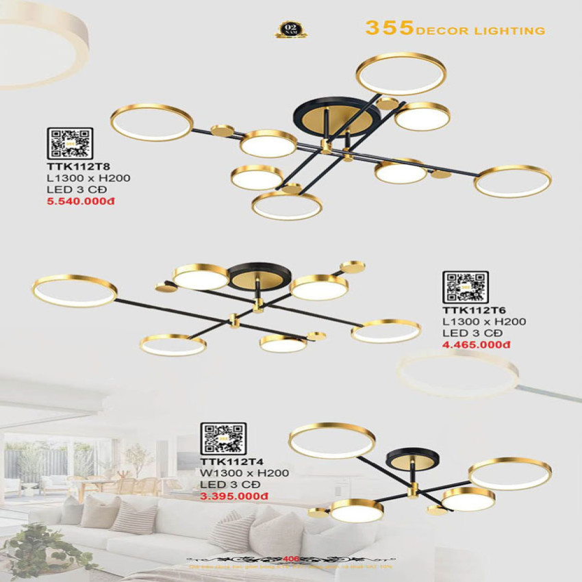 Đèn thả thiết kế 355 Decor TTK112T4, TTK112T6, TTK112T8
