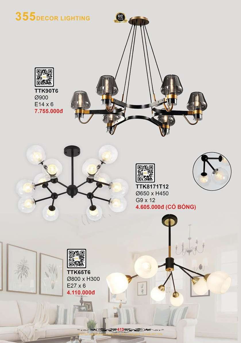 Đèn thả thiết kế 355 Decor TTK90T6, TTK8171T12, TTK65T6
