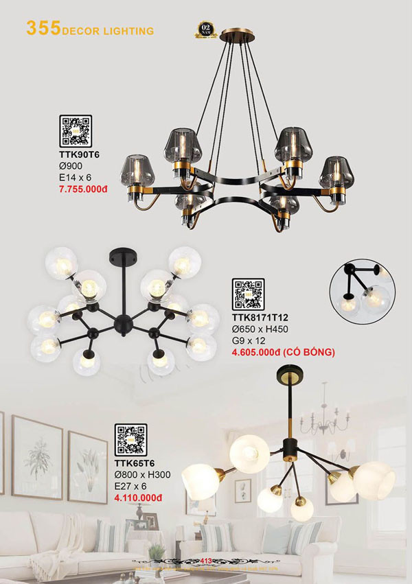 Đèn thả thiết kế 355 Decor TTK90T6, TTK8171T12, TTK65T6
