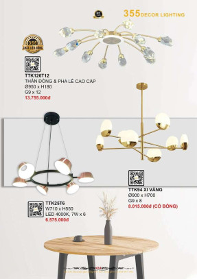 Đèn thả thiết kế 355 Decor TTK25T6, TTK94, TTK126T12