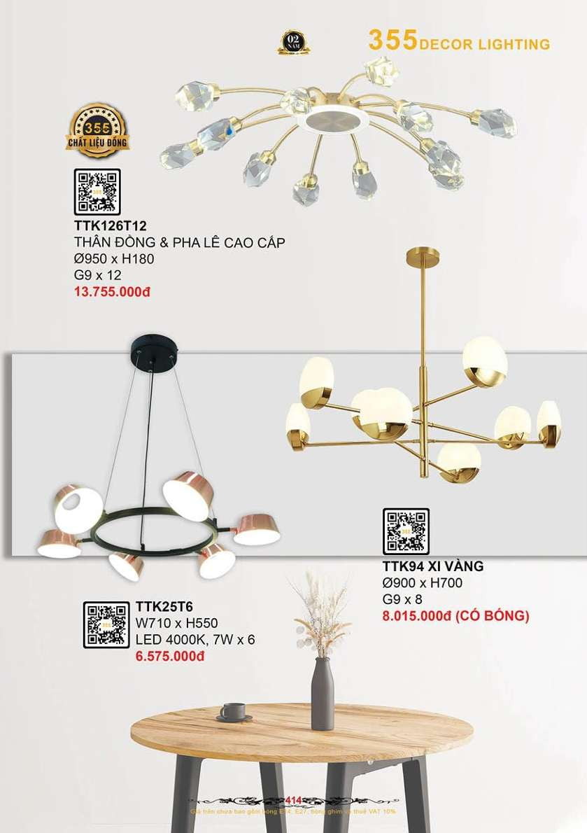 Đèn thả thiết kế 355 Decor TTK25T6, TTK94, TTK126T12